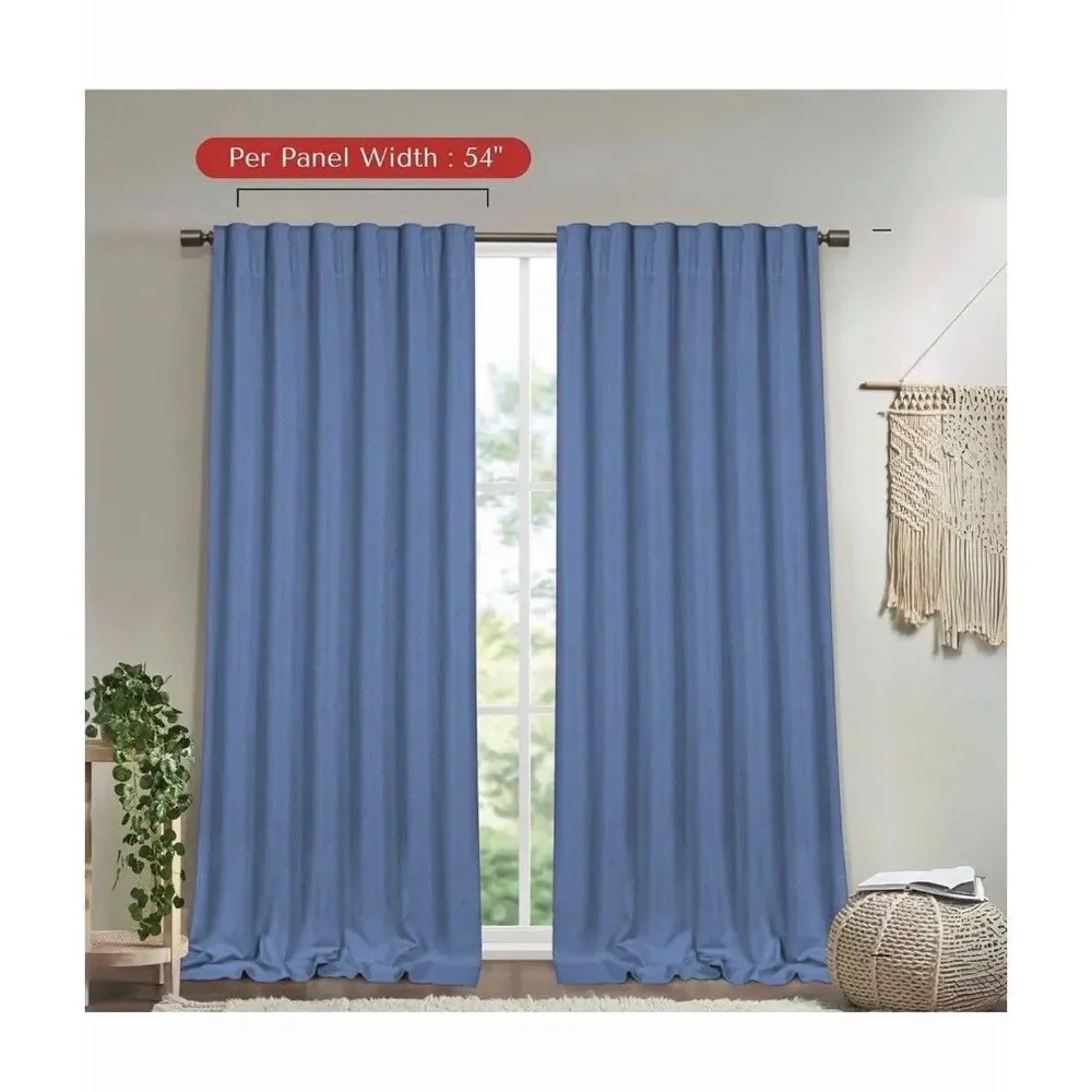 Heirloom Comfort Coastal Farmhouse Curtains Sky Blue 84” Cotton Panel Set 2